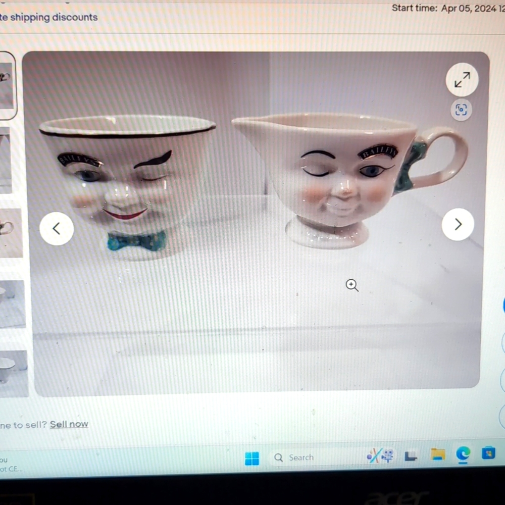 Bailey's creamer and sugar container ,vintage faces winking.